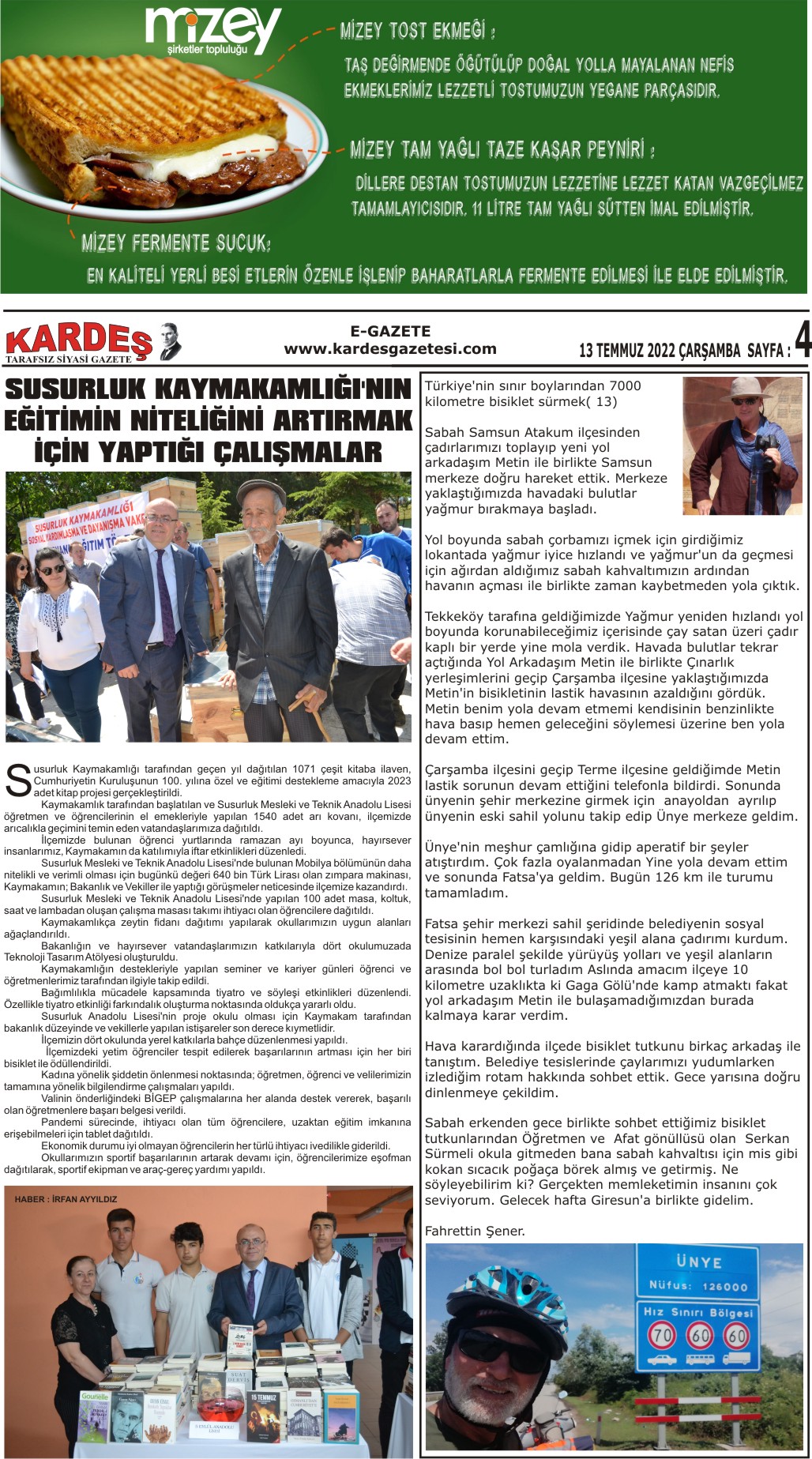 13.07.2022 Tarihli Kardeş Gazetesi Sayfa 4