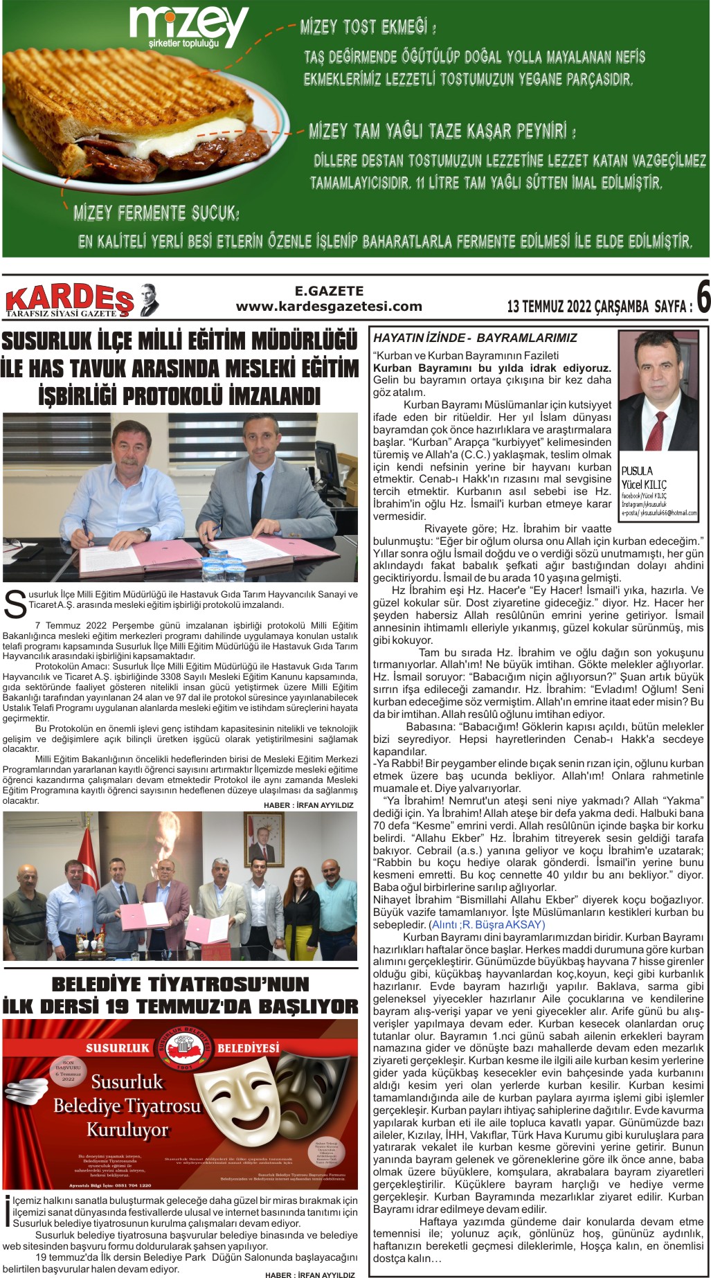 13.07.2022 Tarihli Kardeş Gazetesi Sayfa 6