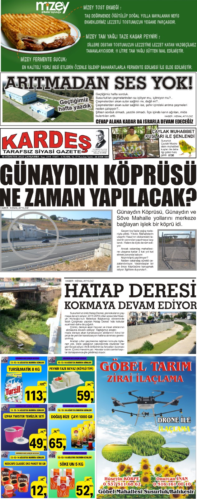 10.08.2022 Tarihli Kardeş Gazetesi