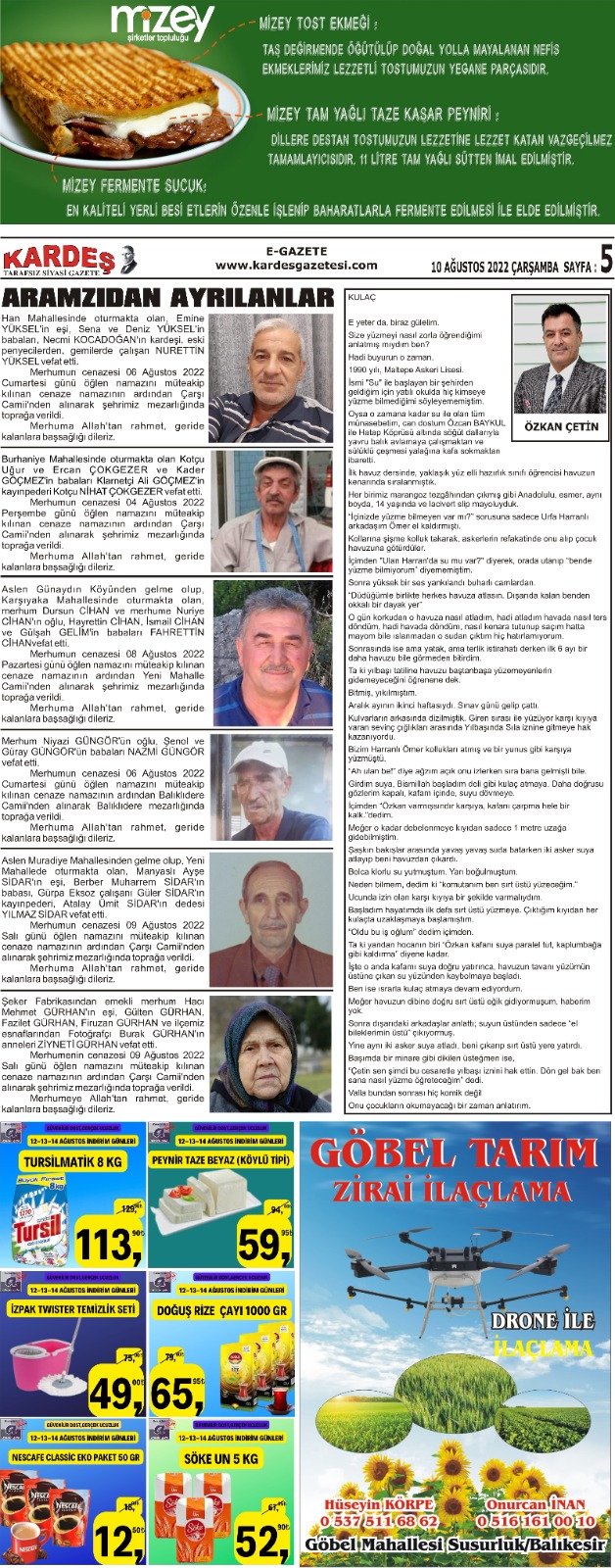 10.08.2022 Tarihli Kardeş Gazetesi Sayfa 5