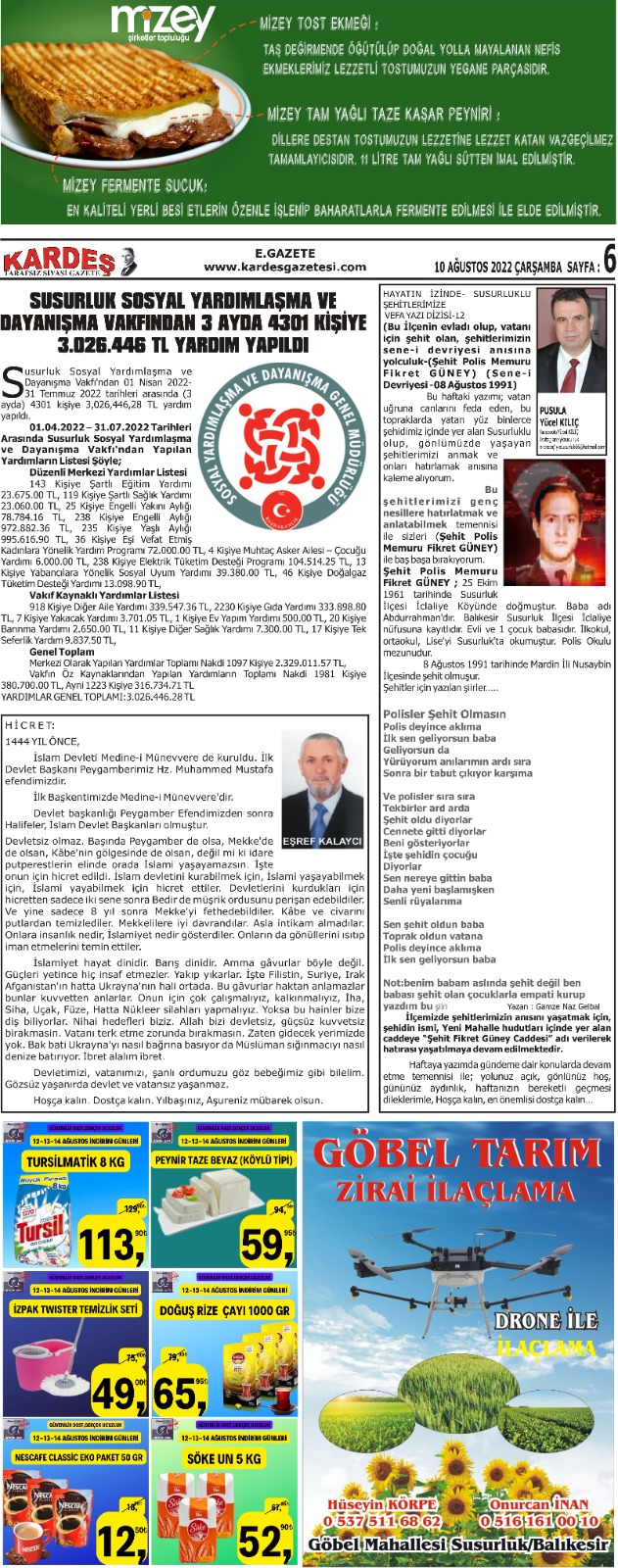 10.08.2022 Tarihli Kardeş Gazetesi Sayfa 6