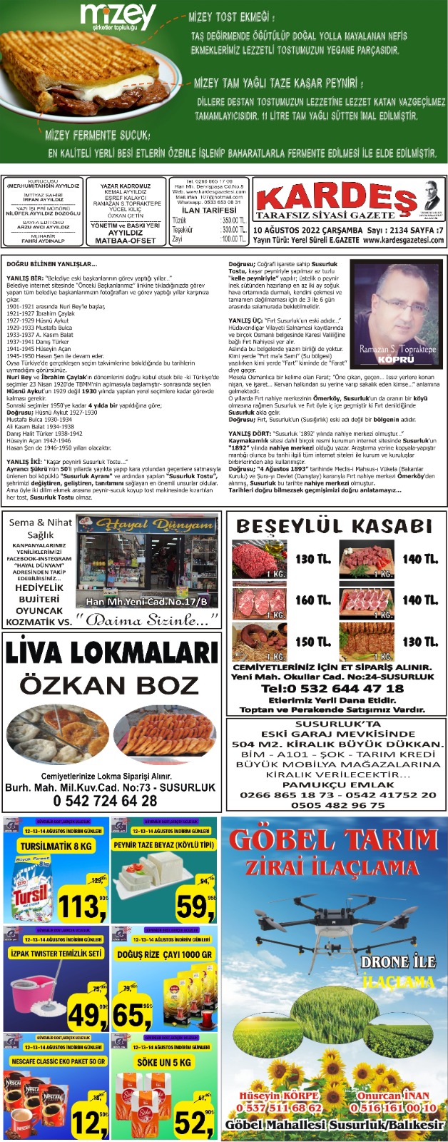 10.08.2022 Tarihli Kardeş Gazetesi Sayfa 7