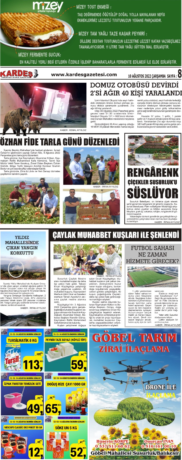 10.08.2022 Tarihli Kardeş Gazetesi Sayfa 8