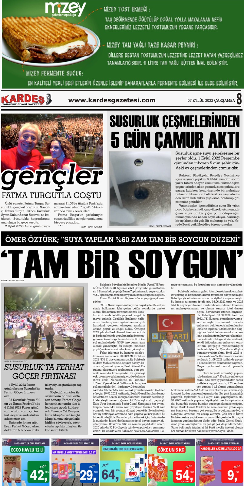 7.09.2022 Tarihli Kardeş Gazetesi Sayfa 8
