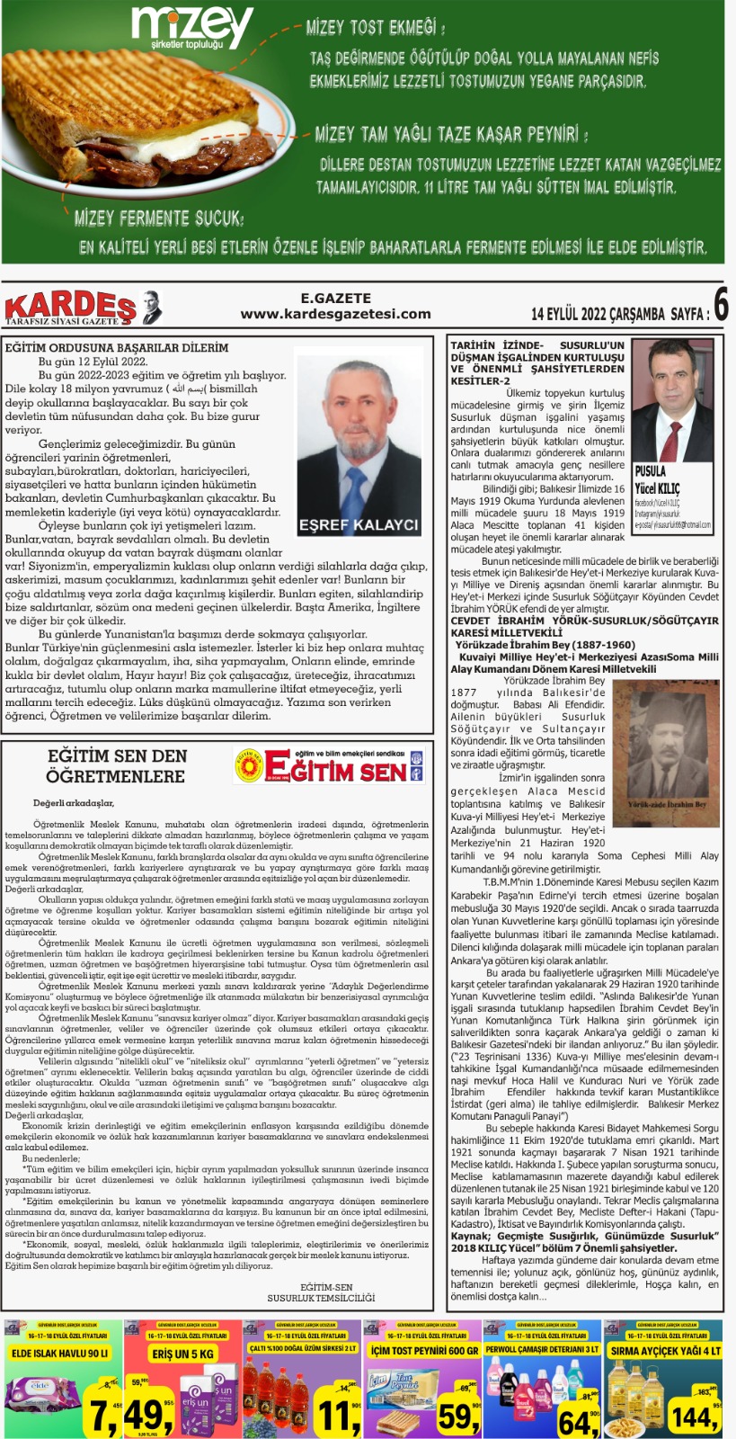 14.09.2022 Tarihli Kardeş Gazetesi Sayfa 6