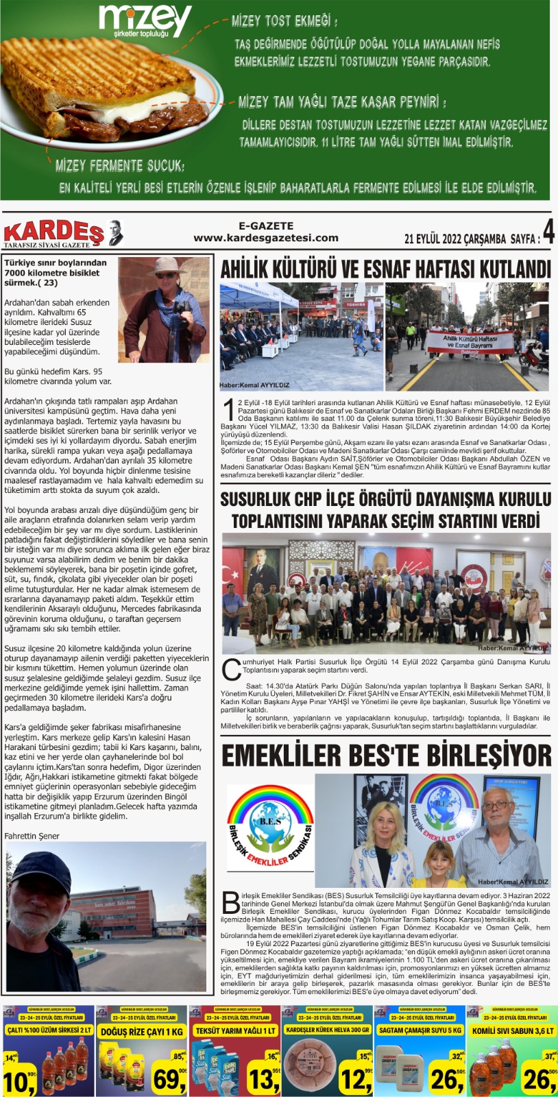 21.09.2022 Tarihli Kardeş Gazetesi Sayfa 4