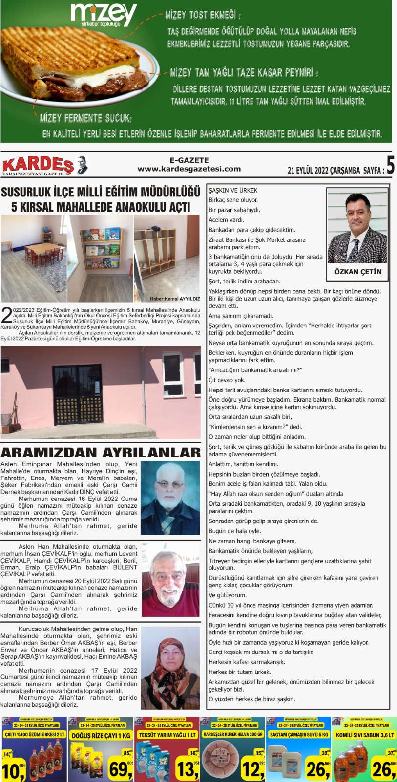 21.09.2022 Tarihli Kardeş Gazetesi Sayfa 5