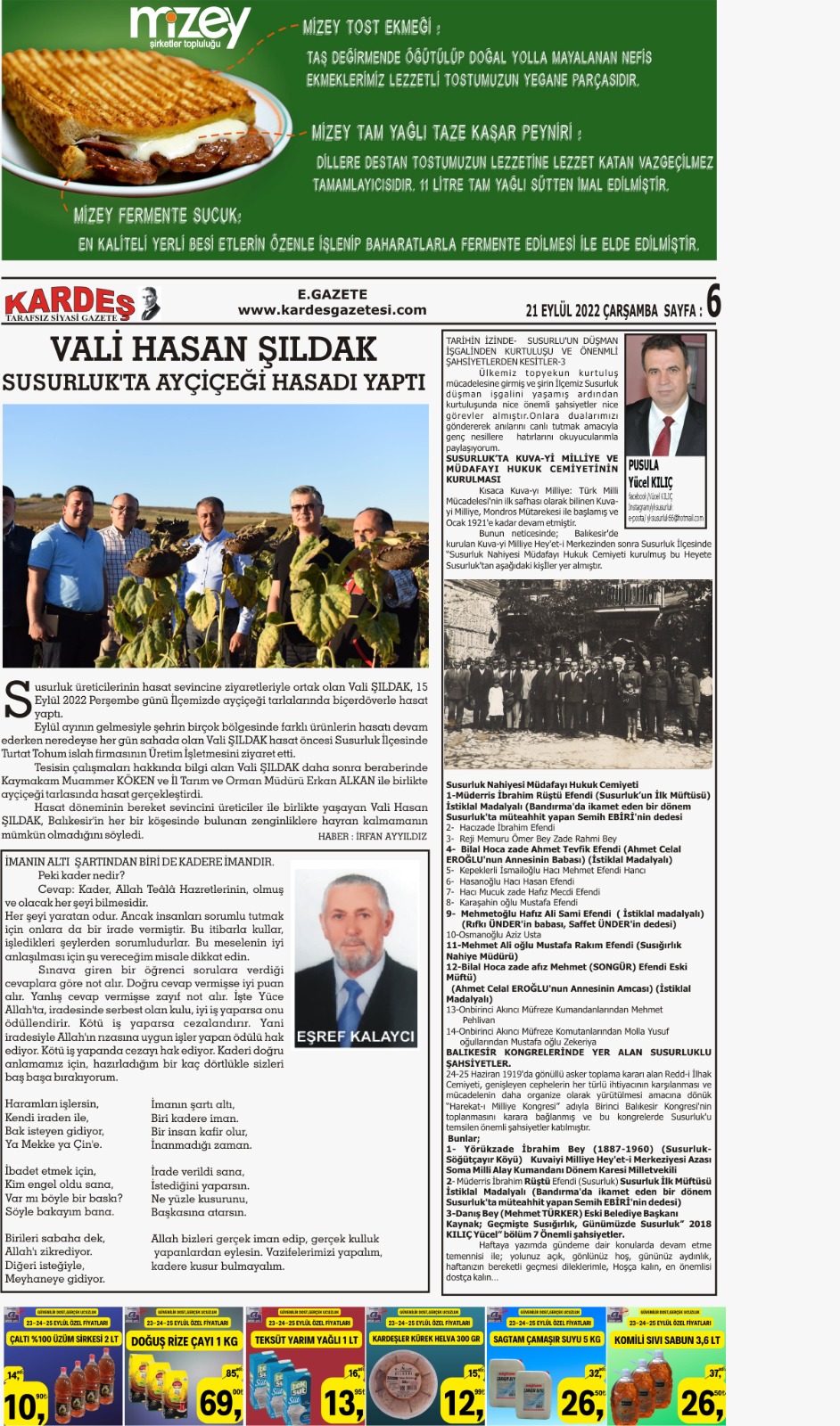 21.09.2022 Tarihli Kardeş Gazetesi Sayfa 6