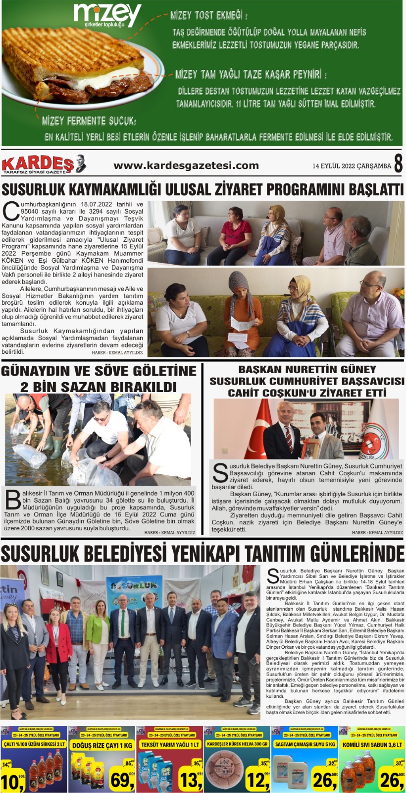 21.09.2022 Tarihli Kardeş Gazetesi Sayfa 8