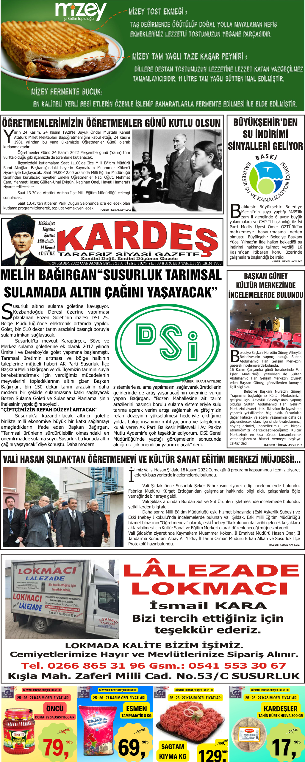 23.11.2022 Tarihli Kardeş Gazetesi
