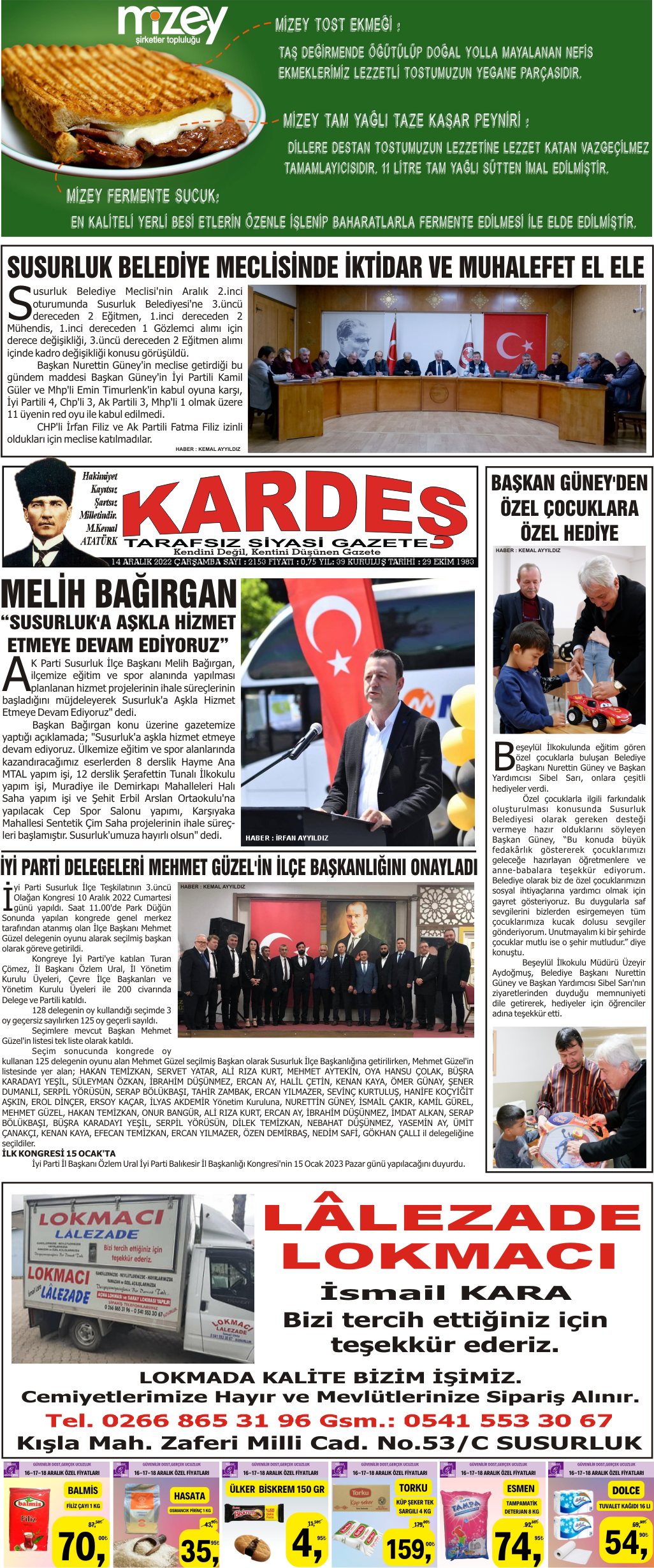 14.12.2022 Tarihli Kardeş Gazetesi
