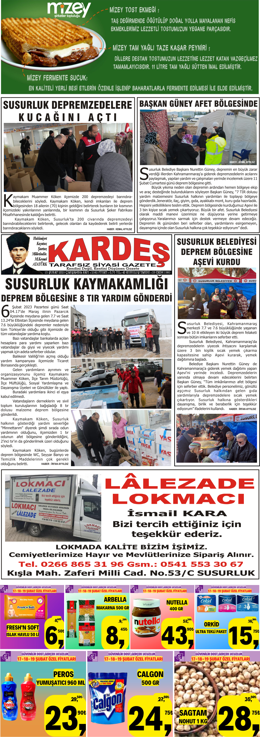 15.02.2023 Tarihli Kardeş Gazetesi