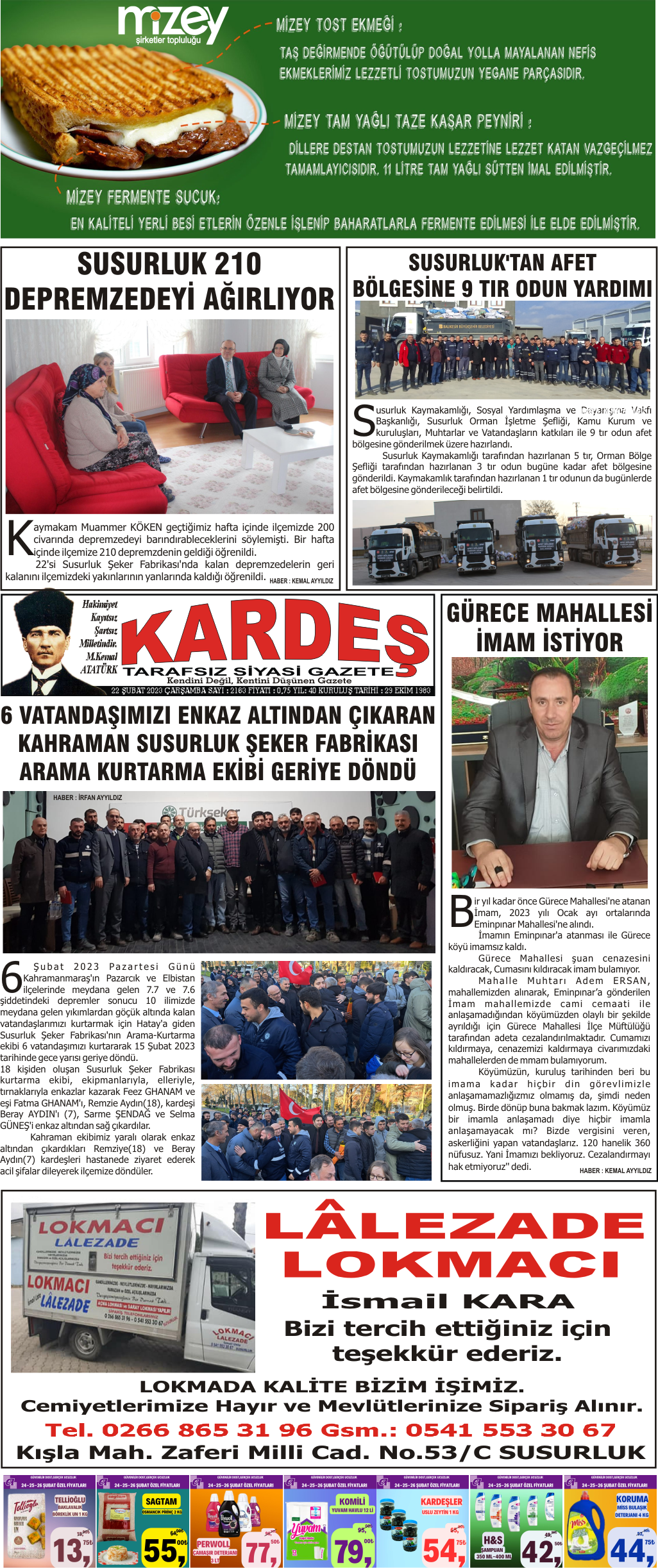 22.02.2023 Tarihli Kardeş Gazetesi