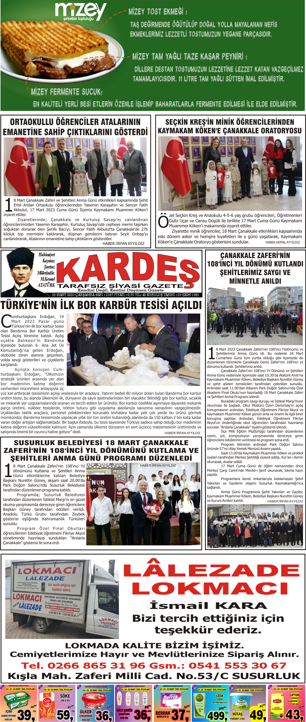 22.03.2023 Tarihli Kardeş Gazetesi