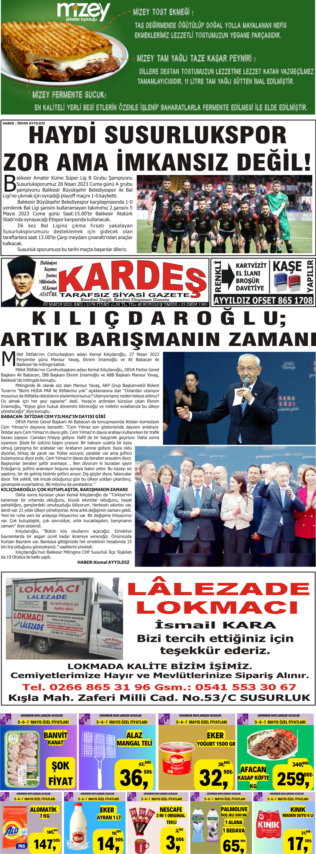 3.05.2023 Tarihli Kardeş Gazetesi