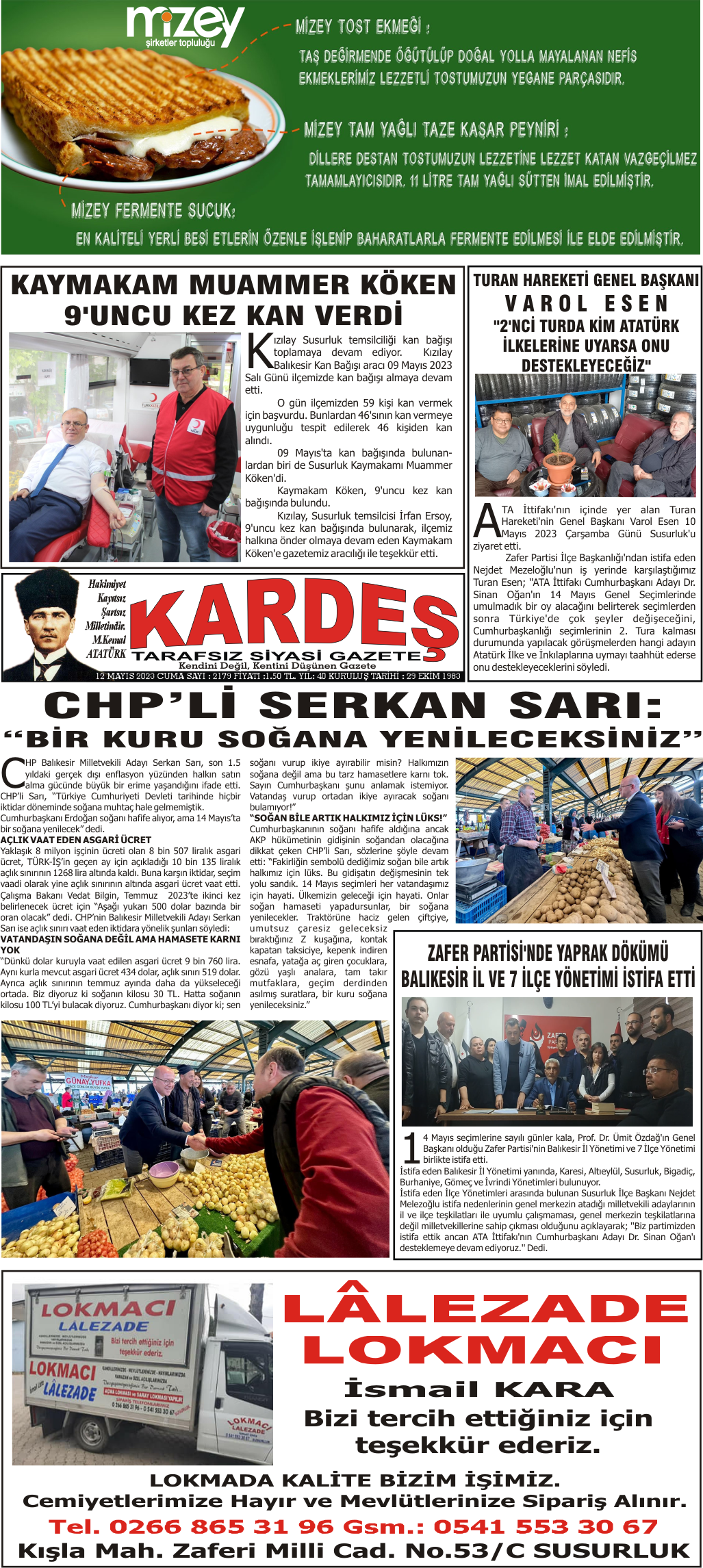 12.05.2023 Tarihli Kardeş Gazetesi