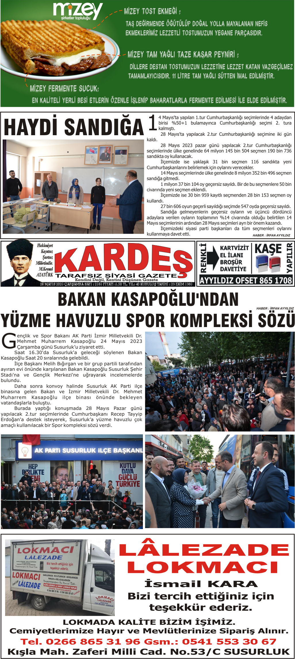 26.05.2023 Tarihli Kardeş Gazetesi