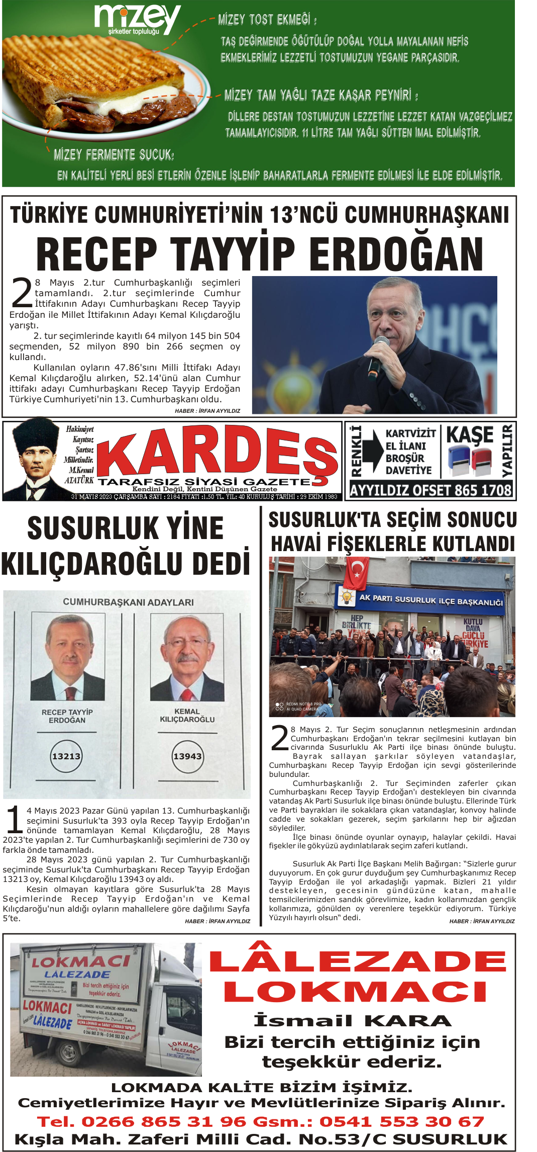 31.05.2023 Tarihli Kardeş Gazetesi