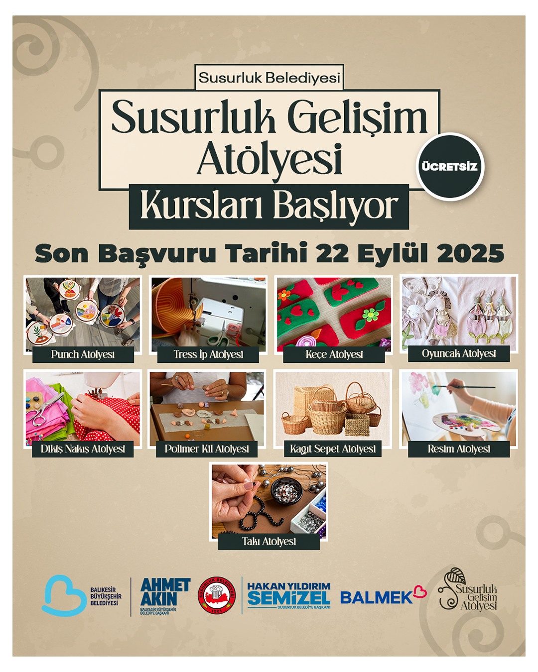 Susurluk Gelişim Atölyesi’nde Yeni Dönem Başlıyor: Ücretsiz Kurslar İçin Başvurular Açıldı!